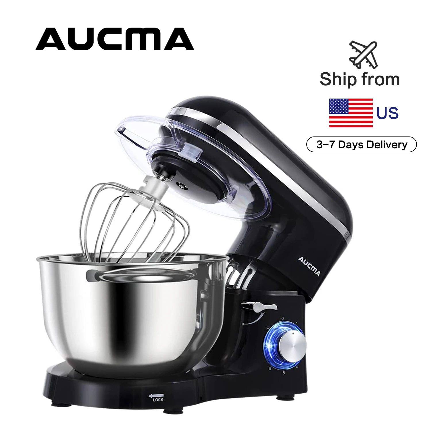 

Aucma Stand Mixer 6.5-QT 660W 6-Speed Tilt-Head Food Kitchen Electric Mixer with Dough Hook Wire Whip & Beater (6.5QT, Black)