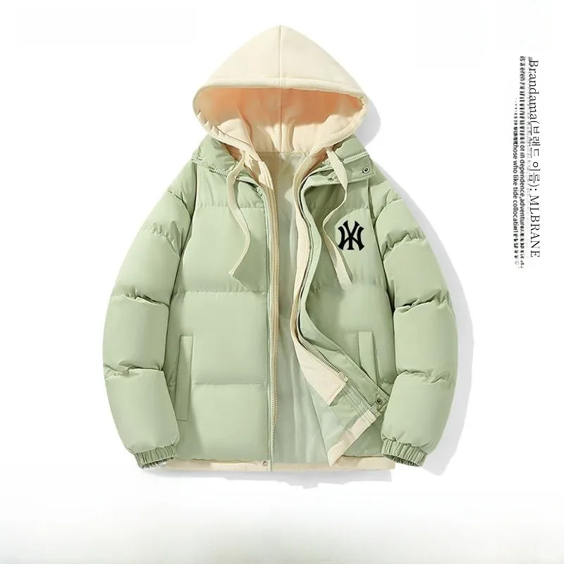 New Couple down Jacket Cotton-padded Clothes Winter Thick Warm Casual Hood Fake Two-Piece Cold-Proof Cotton-Padded Ou...