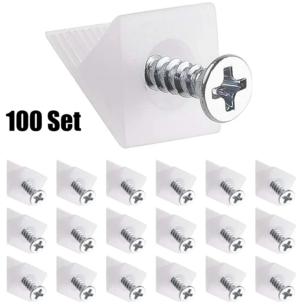 

100pcs Plastic Support Back Plate Buckle With Screws 45 Degree Beveled Buckle For Wooden Drawer Cabinet Home Hardware
