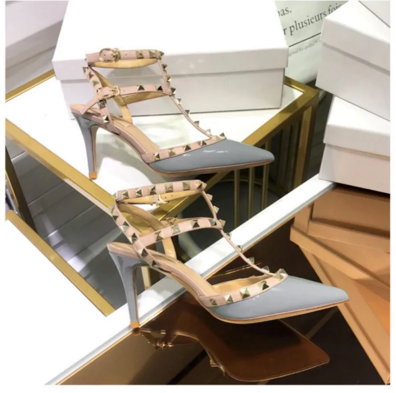 Women's Shoes Summer 2023 Genuine Leather Brand Shoe Gladiator Sandals Shoes Sexy Luxury Rivet Pointed High-heeled Sandals