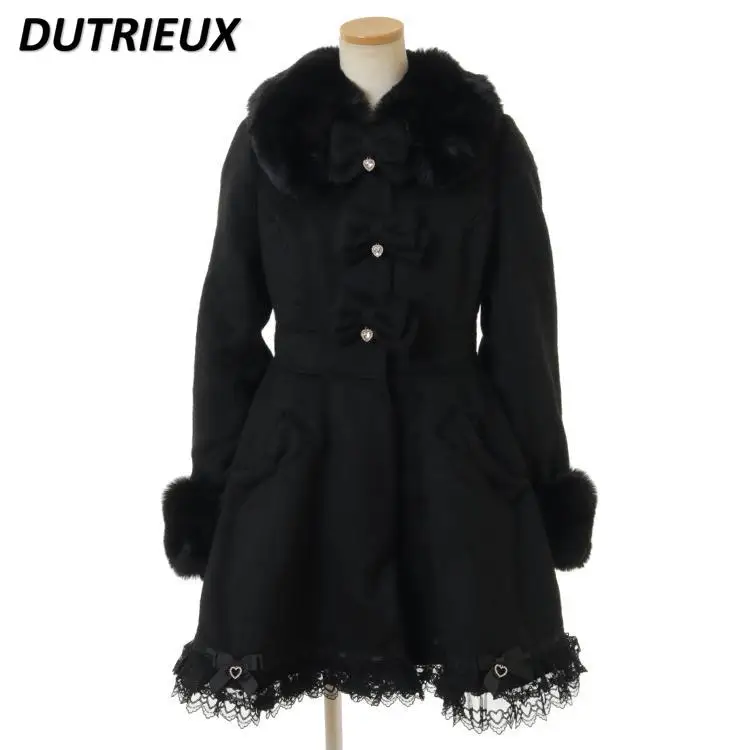 Японская зимняя серия Explosion Mine Mass Production Куртка с меховым воротником и бантом