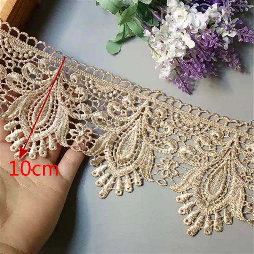 

1 Yard Ivory Embroidered Flower Lace Ribbon Trims for Costumes Sofa Home Textiles Curtain Trimmings Dress Applique 10 cm New