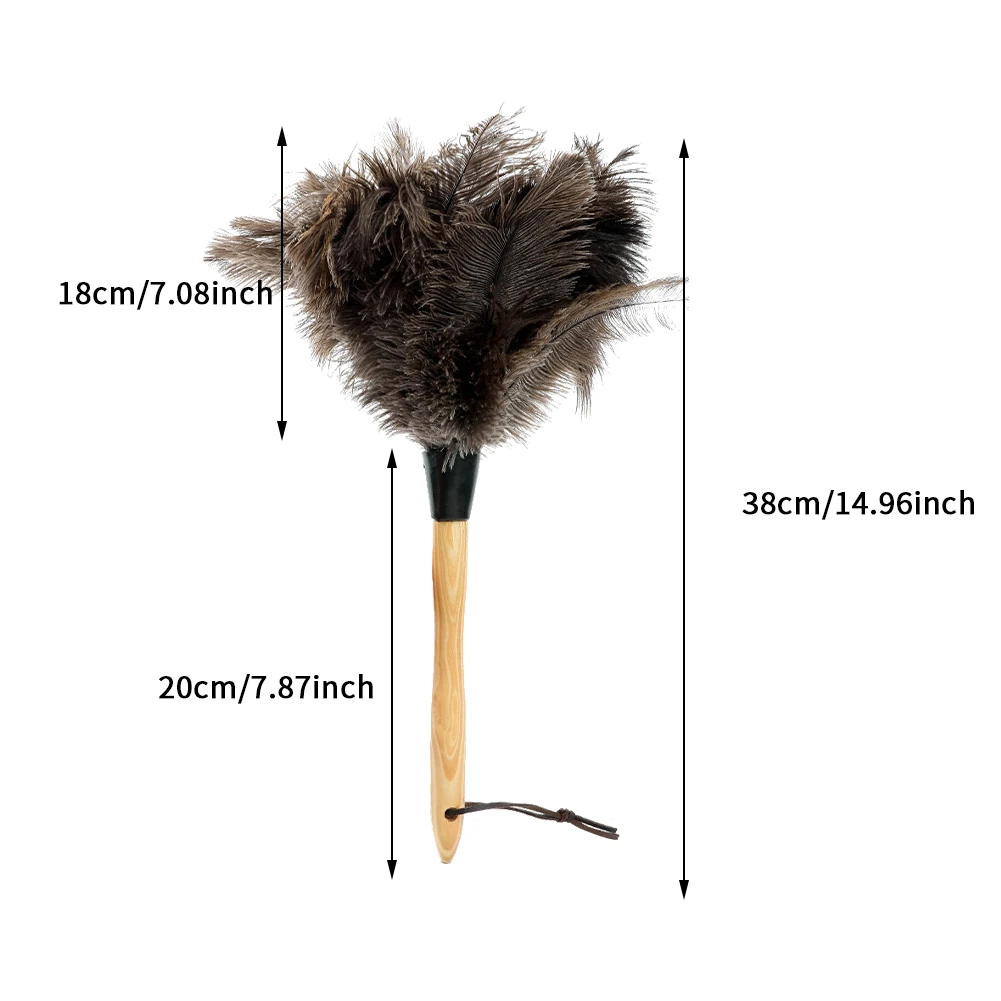 

Ostrich Brush Durable Car Feather Duster Bookshelf Cleaning Tool Washable Handmade Wooden Handle Anti Static Professional Home