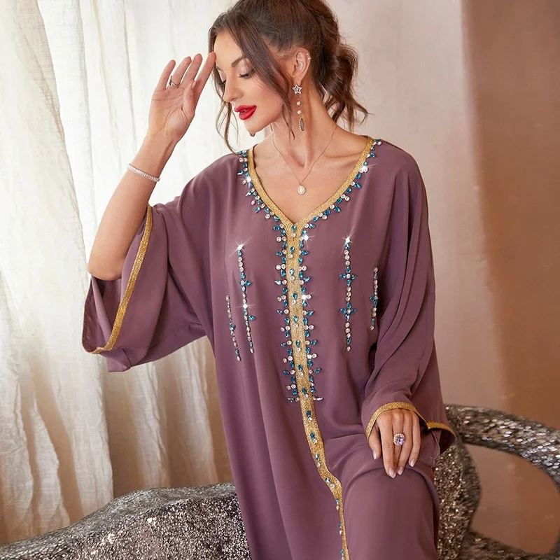 Ramadan Eid Morrocan Diamonds Kaftan Women Handsewn Arab Muslim Evening Wedding Long Dress Dubai Saudi Gulf Abaya Gown Jalabiya
