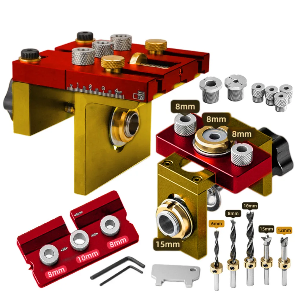 

6/8/10/12/15mm Pin 1 Tenoning Dowelling Jig Puncher Drilling Jig Locator Hole Adjustable Pocket Woodworking Guide In Kit 3 Hole