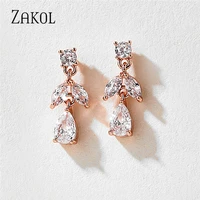 zakol luxury engagement wedding jewelry for women shiny water droplets drop earrings birthday christmas gifts ep2974