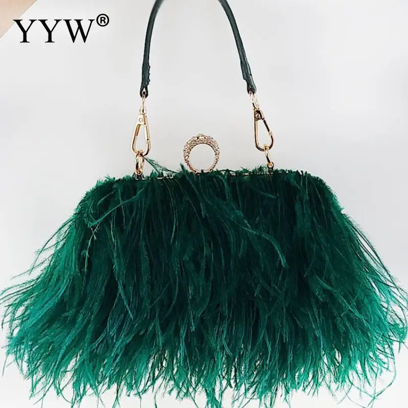 

YYW Women Bags Handbags Famous Brands Ostrich Feather Clutch Luxury Handbags Women Bags 2022 New Chain Evening Party Clutch Bag