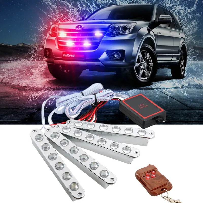 4x 6LED 4 in 1 Wireless Remote 12V Strobe Warning Light Flashing Firemen Lights Car Truck LED DRL Ambulance Police - купить по