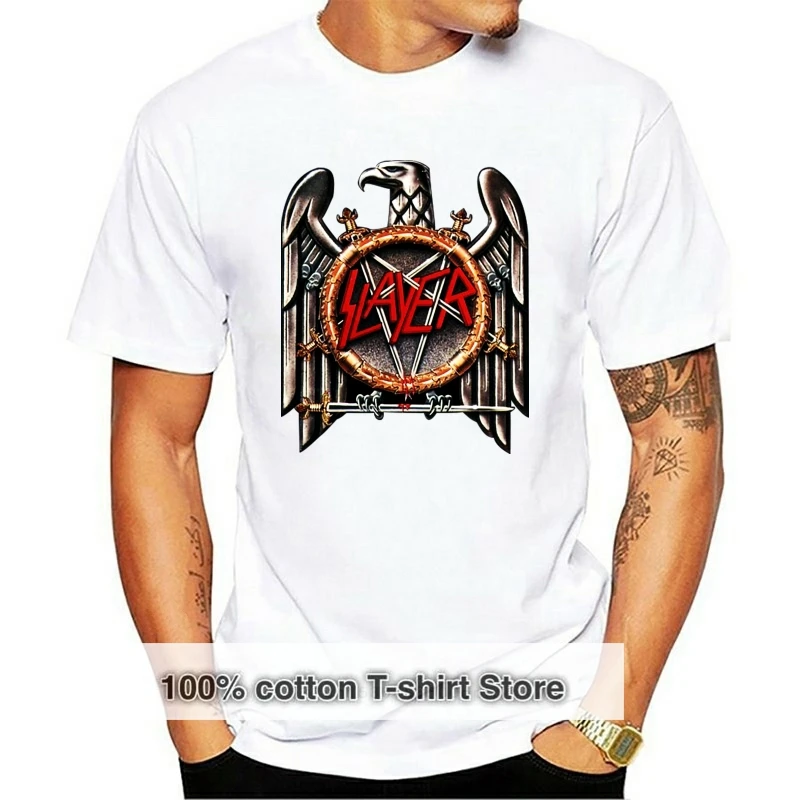 

Футболка с логотипом Slayer Eagle, металлическая, рок-группы, черная, белая мужская футболка, бесплатная доставка, унисекс, свободная футболка