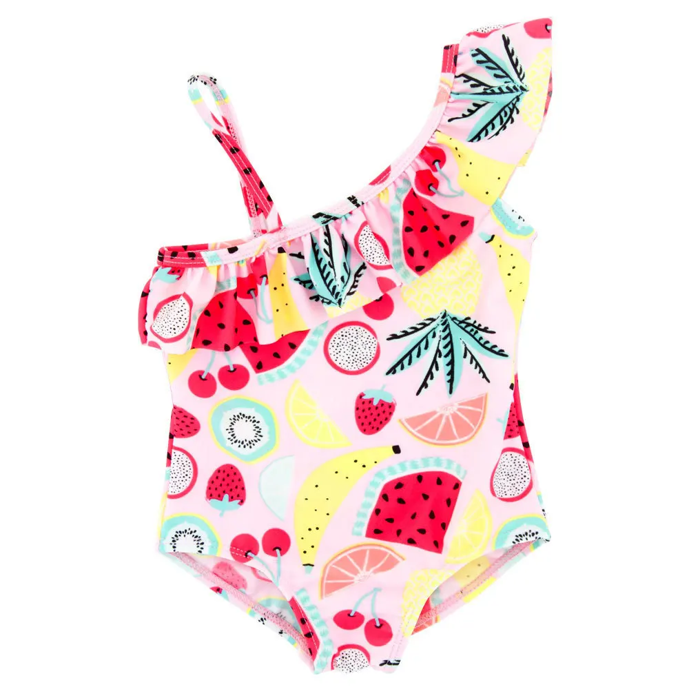 

2023 New Summer Child Watermelon Swimwear One Piece Kids Girls Halter Ruffles Swimwear Swimsuit Briefs Beachwear Bathing