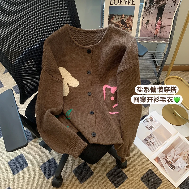 

Осенний жаккардовый свитер в японском стиле, милый кардиган в стиле Харадзюку, жакет в стиле девушки Мори, ретро, пальто, Женский вязаный кардиган