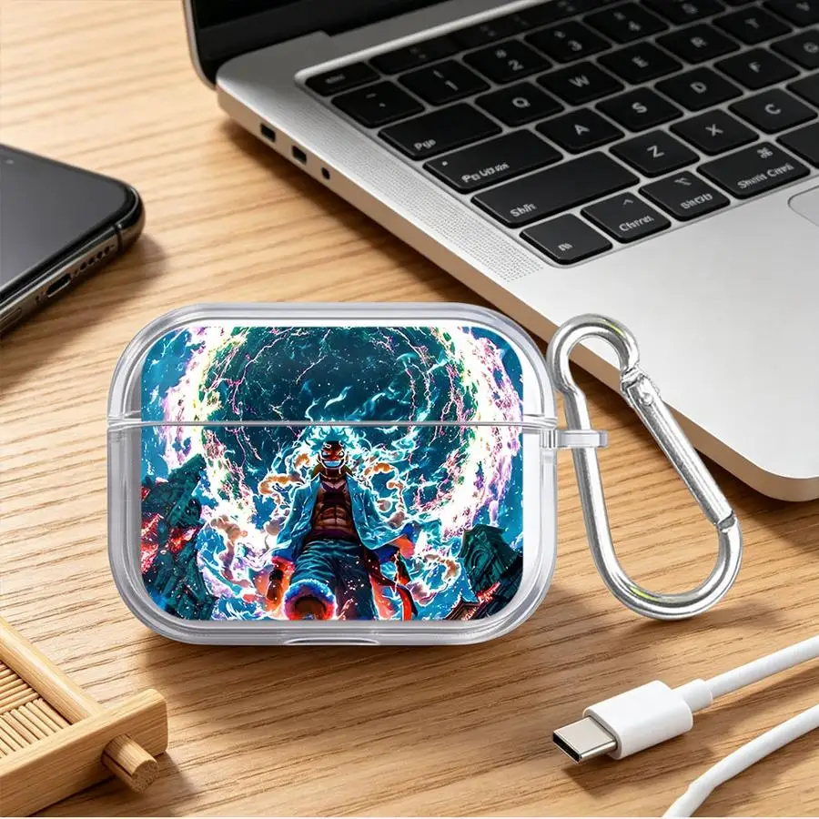 Фото Прозрачные чехлы для наушников Airpods 2 1 3 4 Pro2 Pro3 Pro One Piece Luffy Art №4