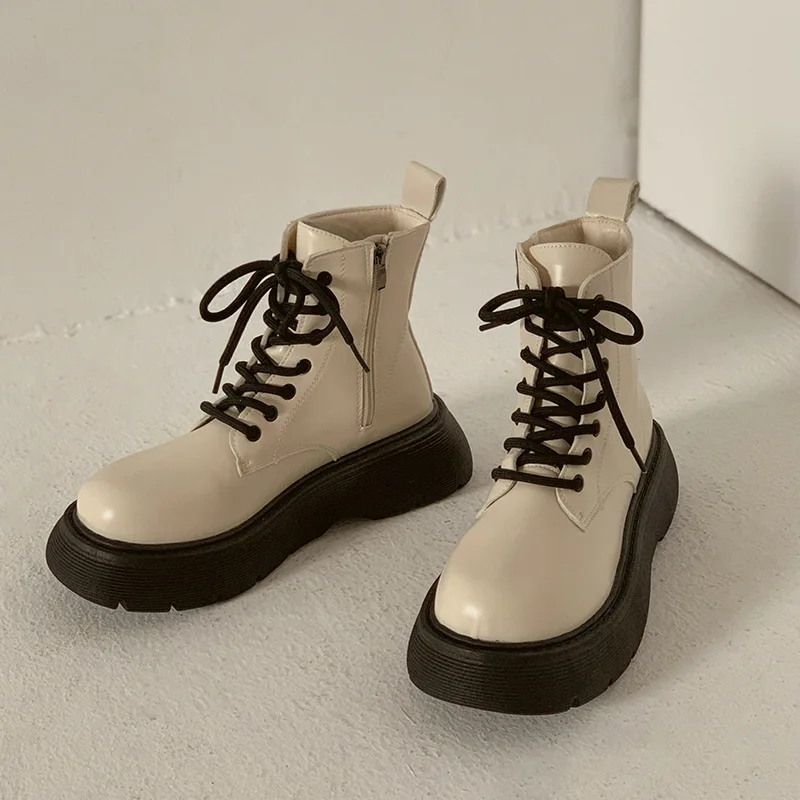 Elegant Fashion Slim Ankle Boots Women 2022 Casual Lace Up Platform Shoes Office Lady Thick Sole Short Boots Autumn Design Chic