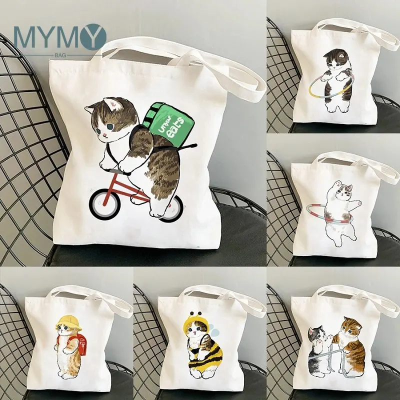 

Kawaii Cats Tote Bag Cute Animal Shopping Bags Large Capacity Canvas Travel Beach Handbags Fashion Casual Girl Shoulder Bags