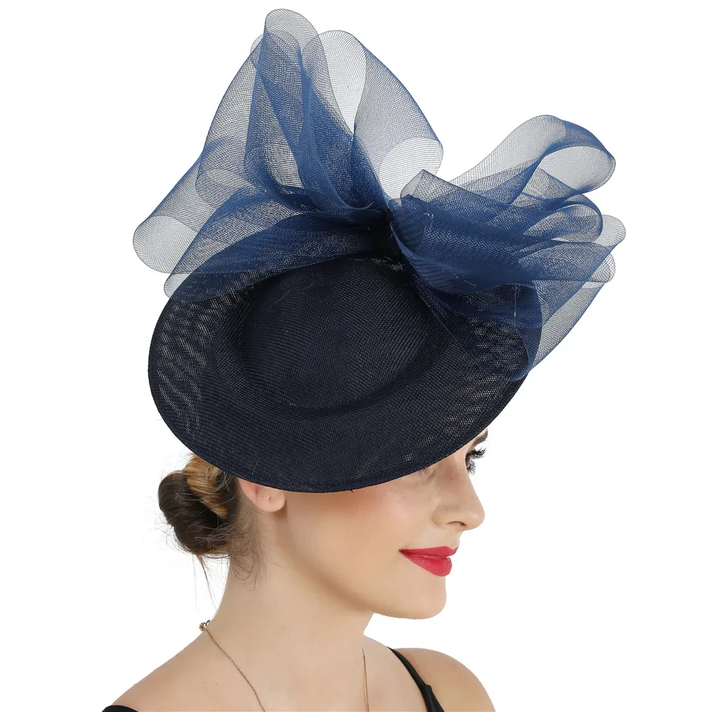 

Sinamay Navy Fascinator Big Hat Mesh Headwear Hairpin For Women Party Derby Nice Headpiece With Bow Design Hair Accessoriees