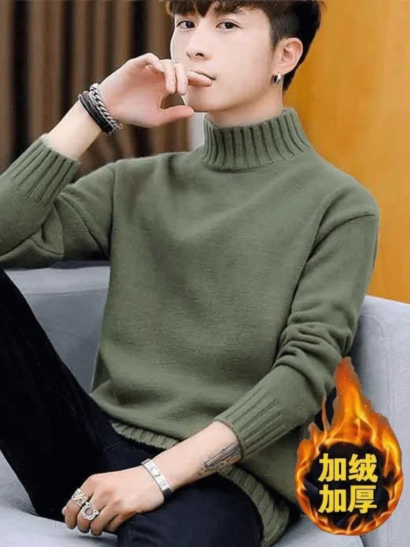 Зимний Мужской Свитер С Полувысоким Воротником Толстый Бархат Свободный