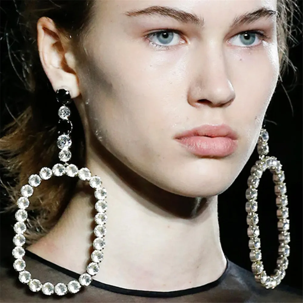 

Exaggerated Crystal Super Large Square Dangle Earrings for Girl Rhinestone Chain Charm Long Drop Pendant Earrings Christmas Gift