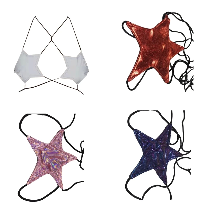 

F42F женский сексуальный укороченный топ из искусственной кожи со звездами и бретельками, бюстгальтер без косточек, бюстье