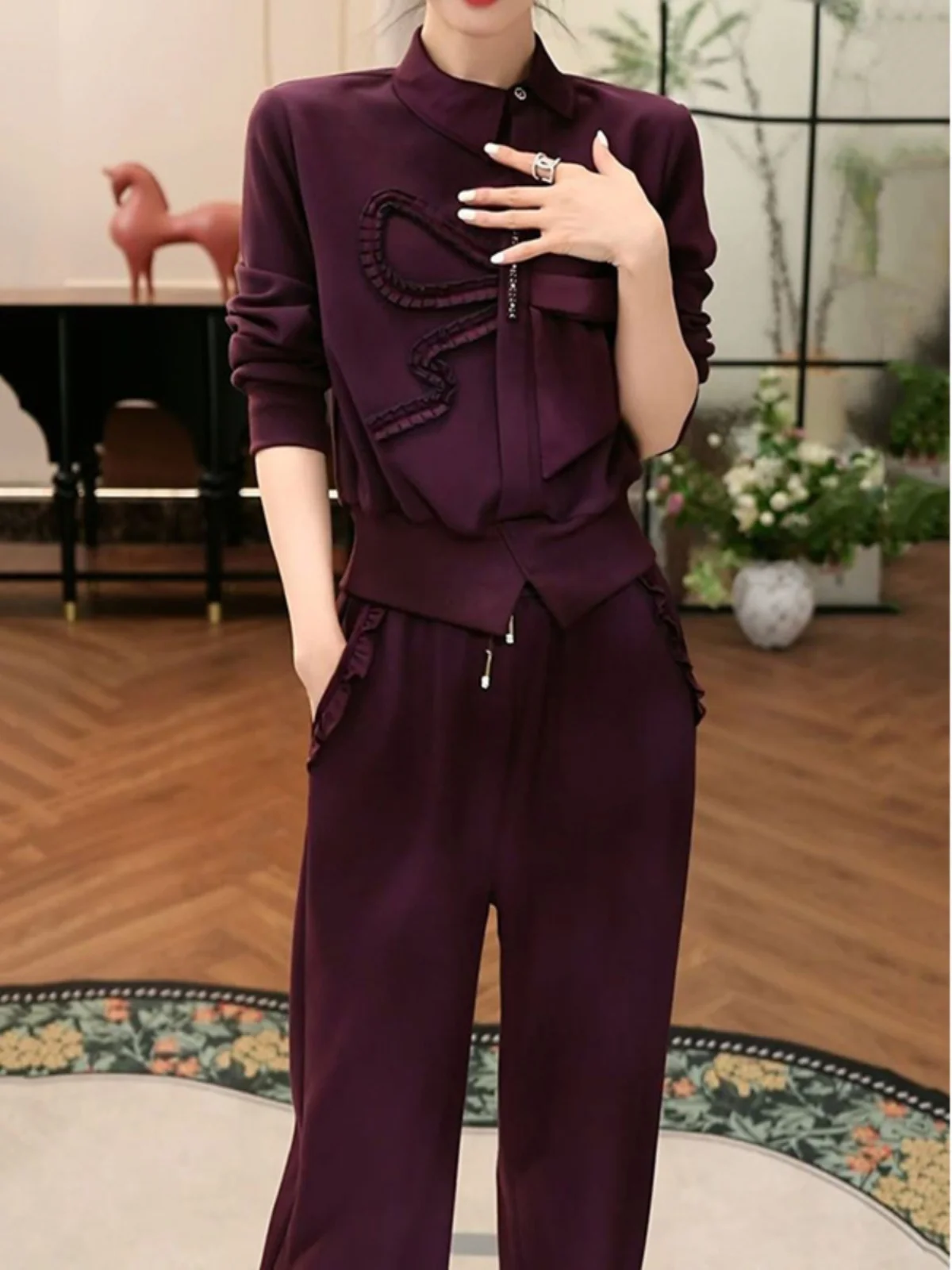 Модные брюки Senior Western Sle Socialite с бархатным комплектом для женщин 2024 осень и зима