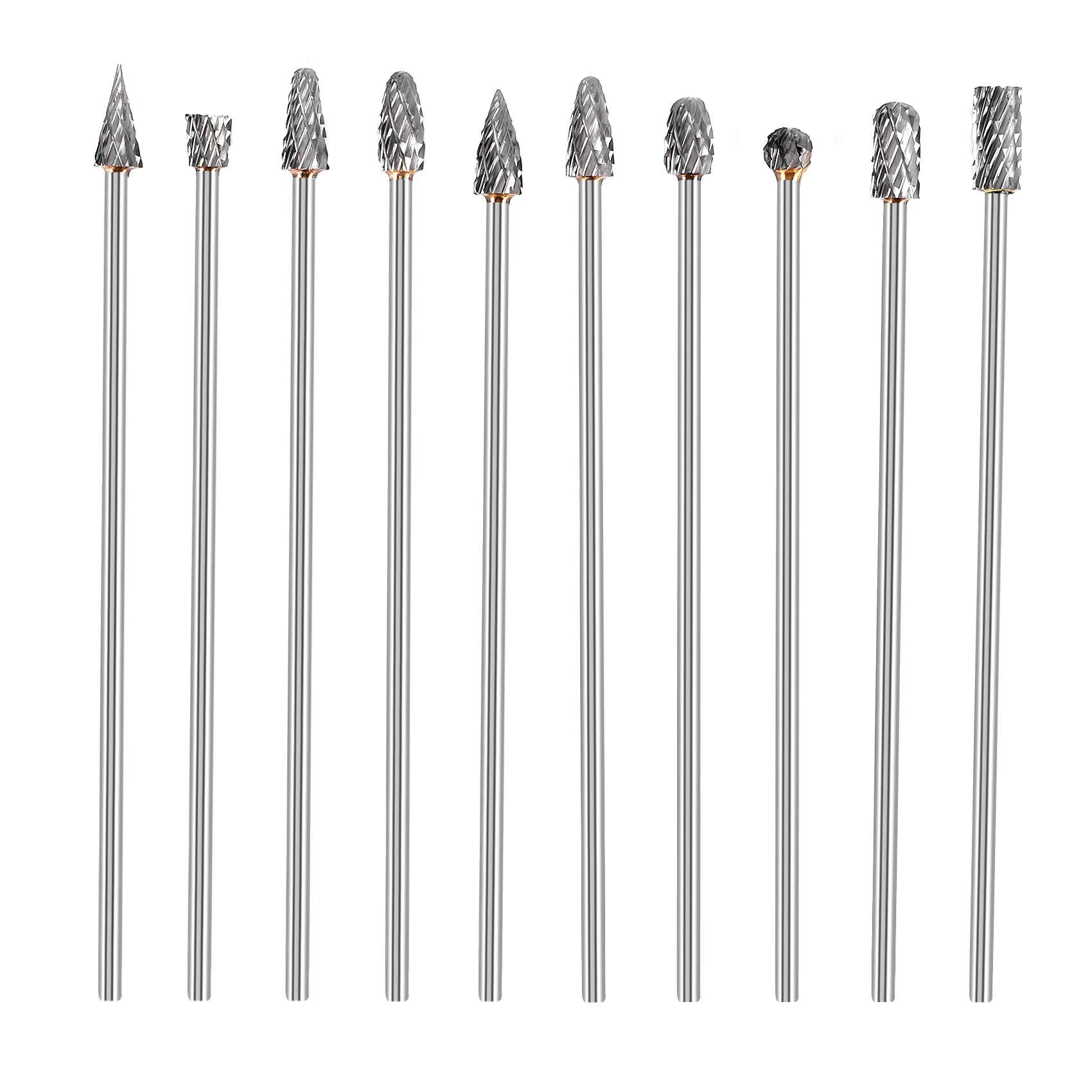 

10Pc 4 Inch Long Double Cut Tungsten Solid Carbide Rotary Burrs Set 1/8 Inch(3mm) Shank Twist Drill Bit for Rotary