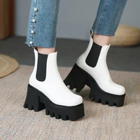 2022 spring autumn new chelsea boots womens thick soled heightened short boots single british style thick heel square toe boots