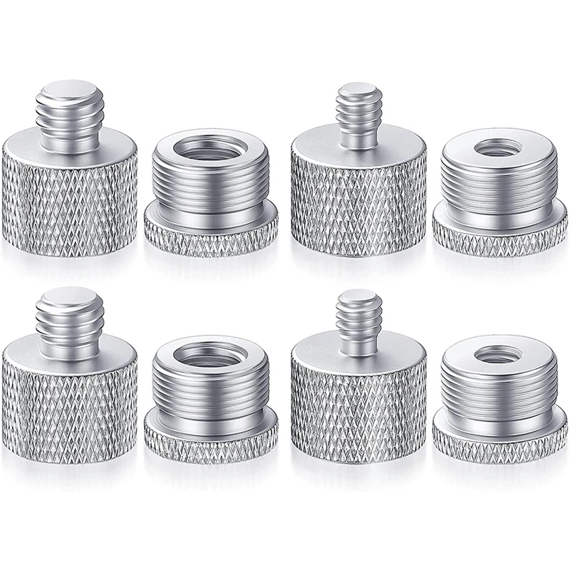 

8Pcs Mic Stand Thread Adapter Set,5/8 Female To 3/8 Male And 3/8 Female To 5/8 Male Screw Adapter Thread Silver