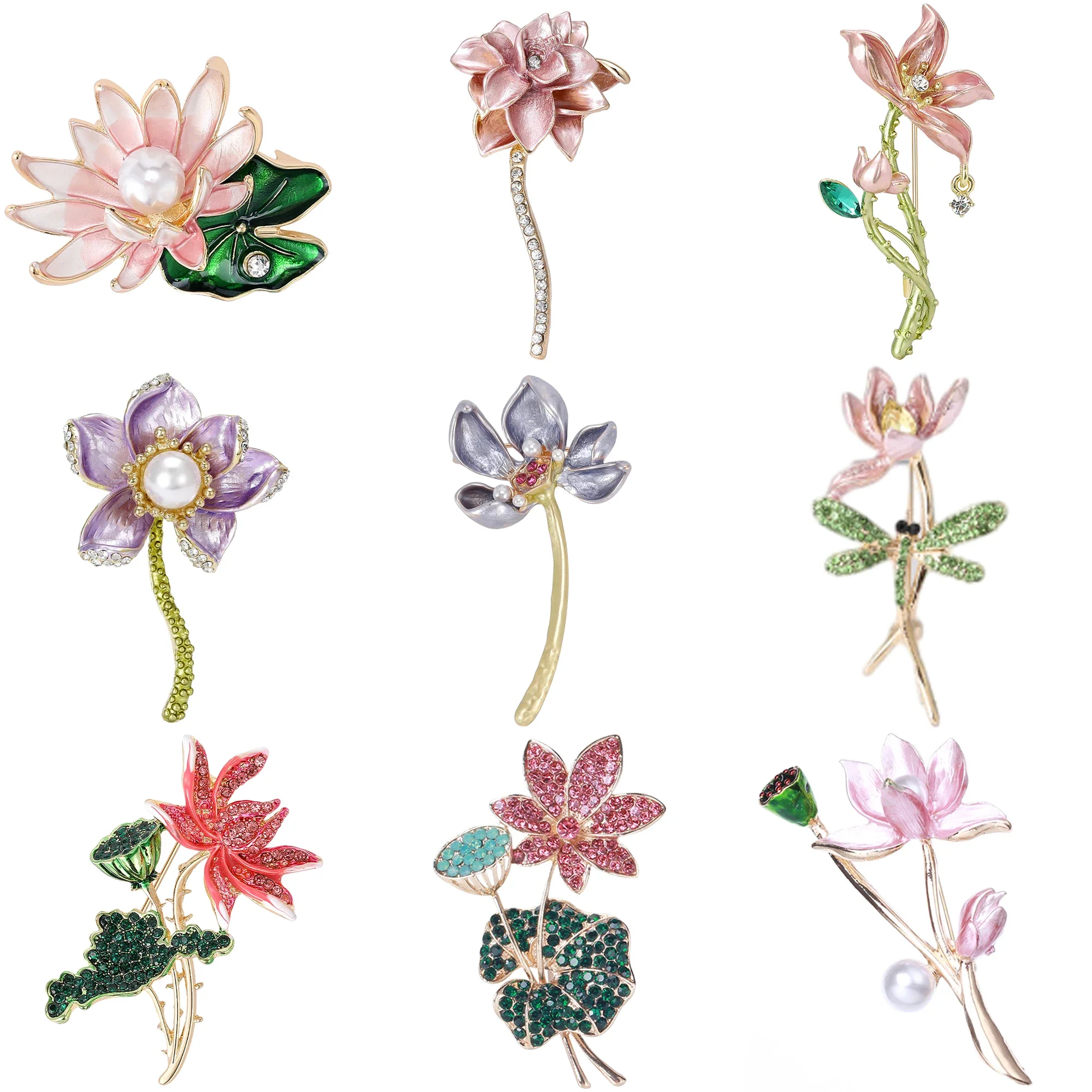 Броши в форме лотоса со стразами для женщин унисекс жемчуг элегантные листья