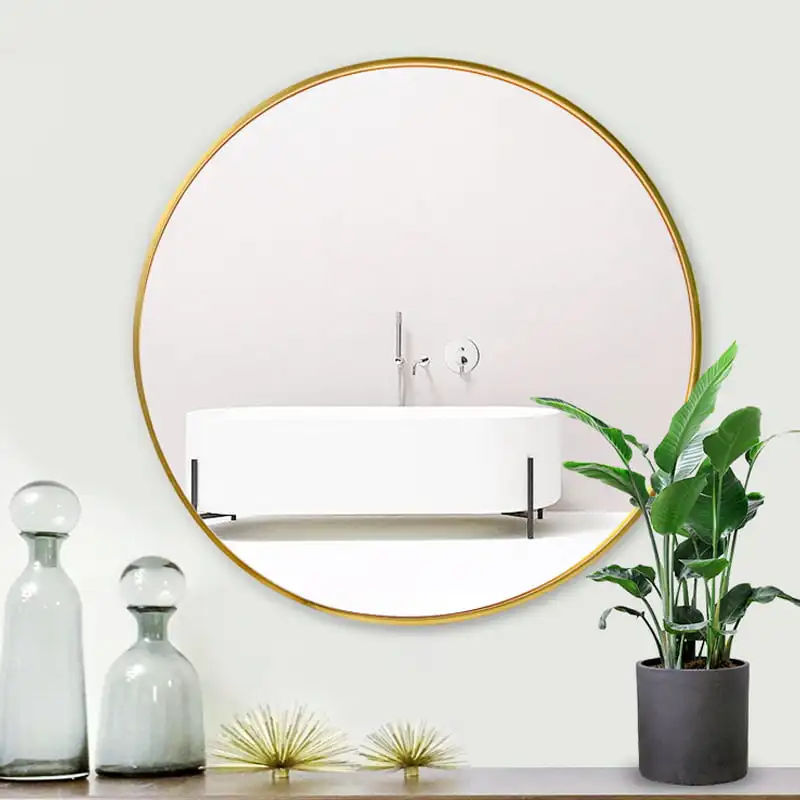 

. Brushed Aluminum Frame Circle Mirrors with Clear Reflection Round Wall Mirror for Entryway, Living Room and Bathroom - Golden