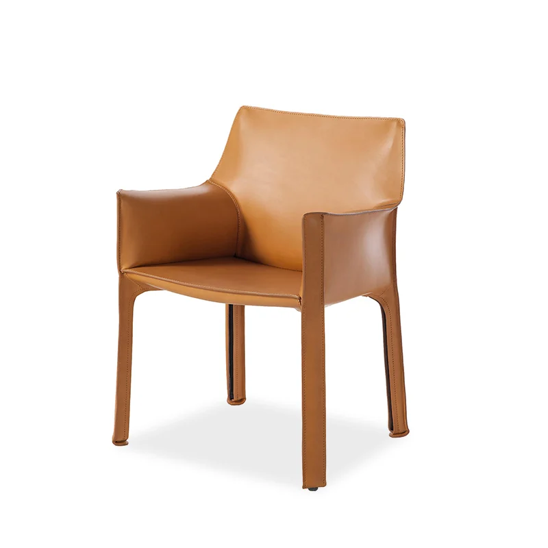 

Imported saddle leather dining chair leather /413 cab Italian minimalist armchair orange armchair