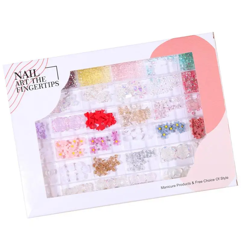 

Объемный цветок для нейл-арта, 36 ячеек, смешанный Шарм для ногтей, цветок, бабочки, бант, стразы, подвеска «сделай сам», аксессуары для украше...