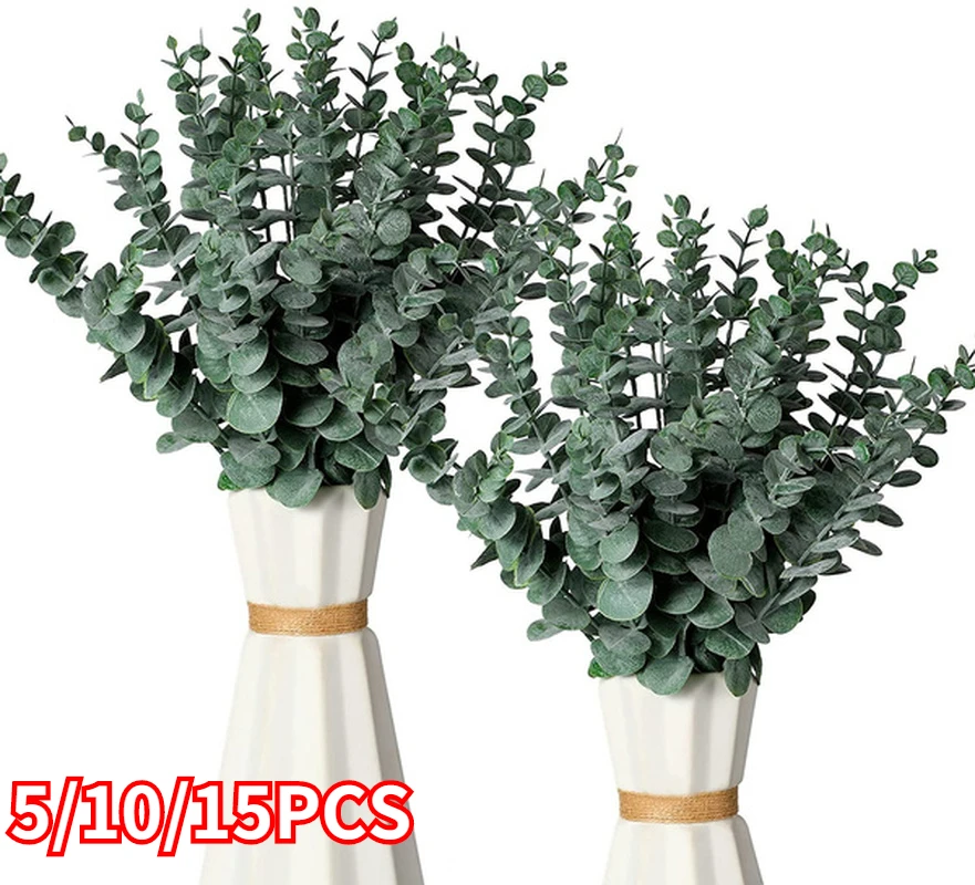 

5/10/15pcs Artificial Eucalyptus Leaves Greenery Stems For Home Garden Vase Decoration Christmas Party Wedding Bouquet DIY Plant