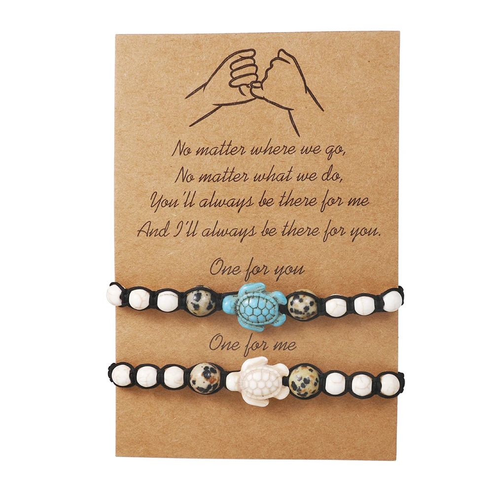 

Bohemian 2pcs/lot Turtle Animal Charms Braided Bracelet for Women Child Stone Bead Adjustable Rope Chain Yoga Anklet Jewelry