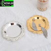 silver golden iron tray glossy plate for decoration ornaments buffet fruit cake party supplies dessert sundries storage plates