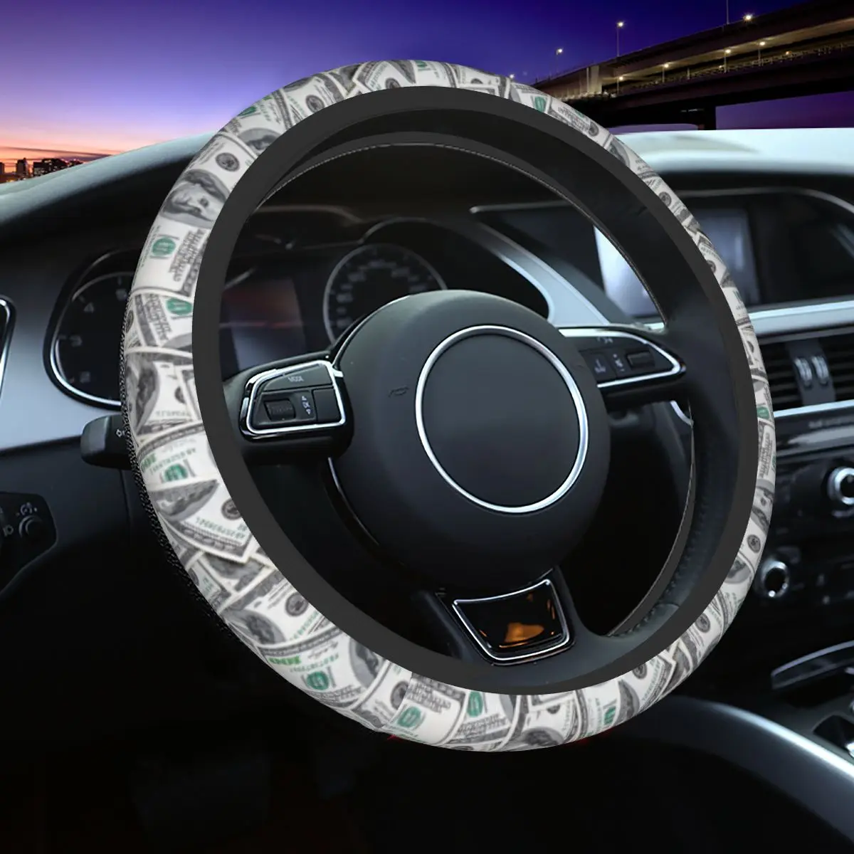 

100 Dollar Bills USA Car Steering Wheel Cover 38cm Elastic Money Colorful Car-styling Interior Accessories