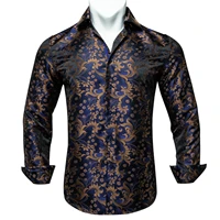 long sleeves male wears with collar pin paisley floral silk shirt men spring autumn casual shirts for men designer luxury brand