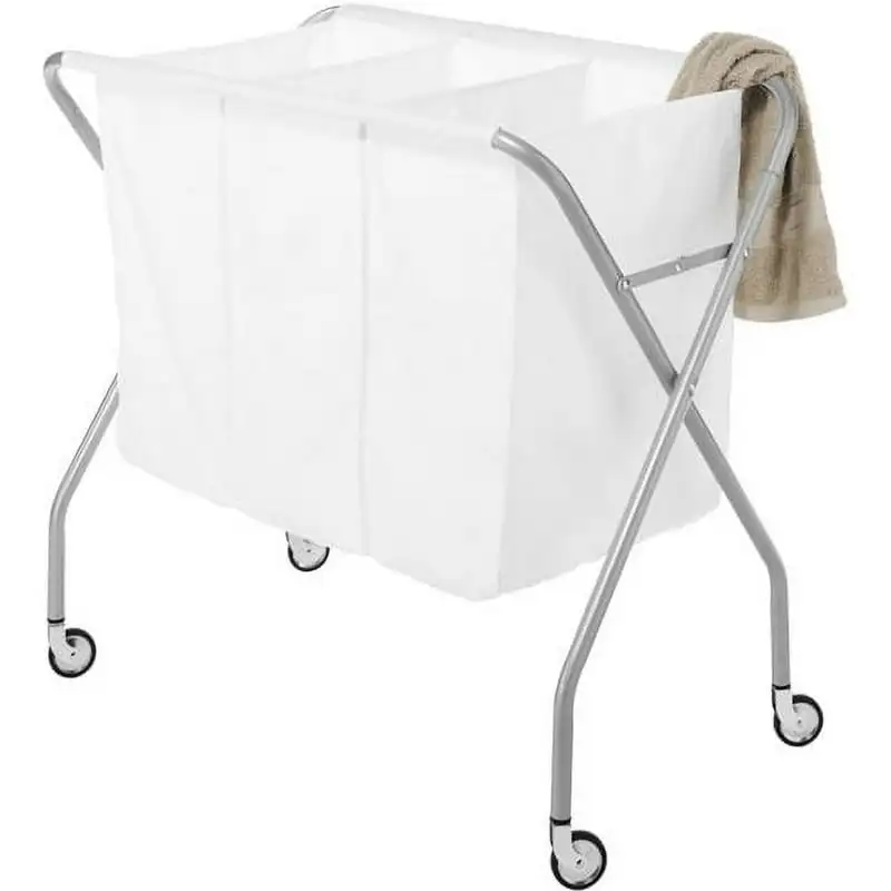 

Section Heavy Duty Metal Collapsible Laundry Sorter with Canvas Bag, Silver and White, Adult косметичка Purse organize