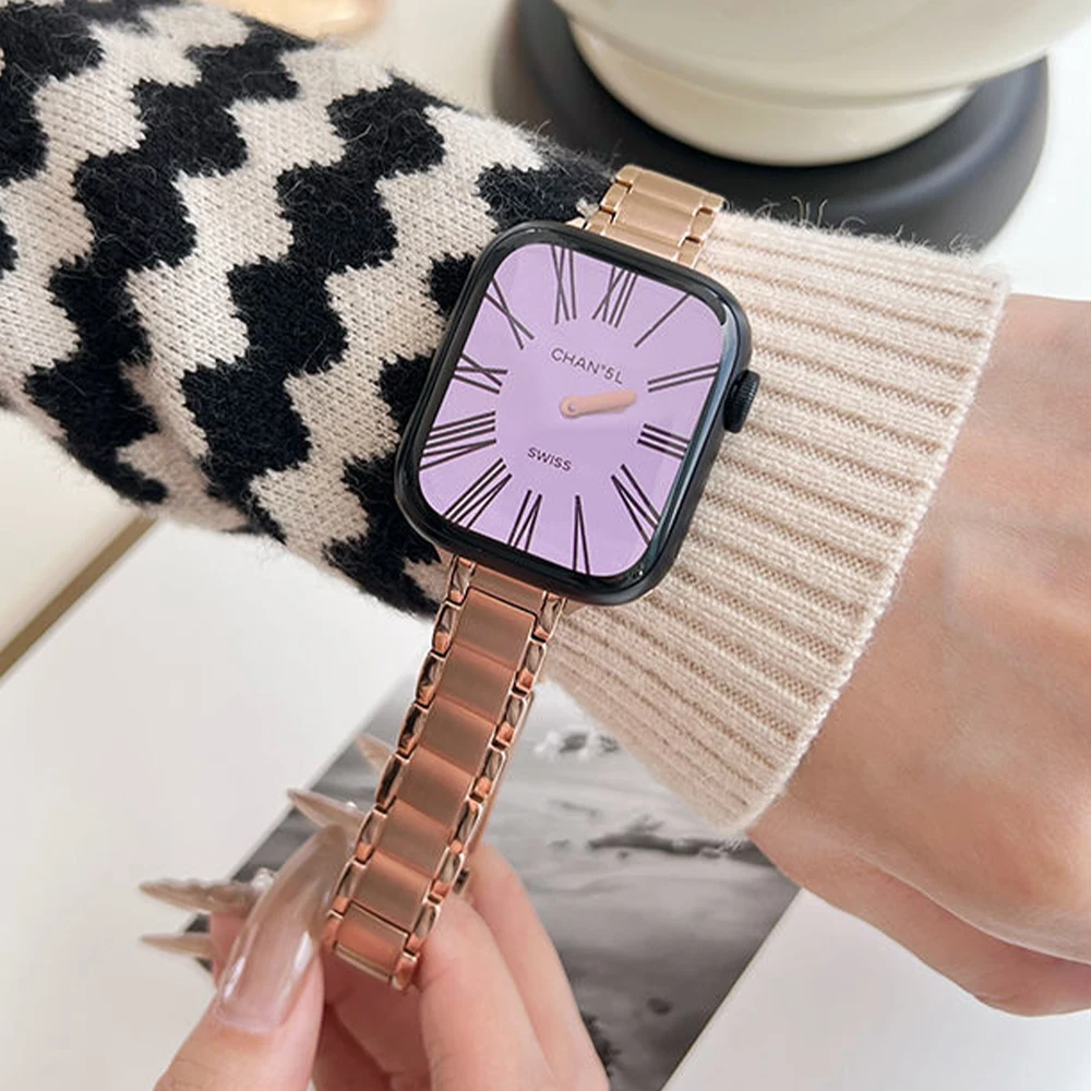 Slim Wristband for Apple Watch Band 8 7 6 5 4 Se 41mm 45mm 40mm 44mm Women Steel Strap for IWatch Ultra 49mm 38mm 42mm Bracelet