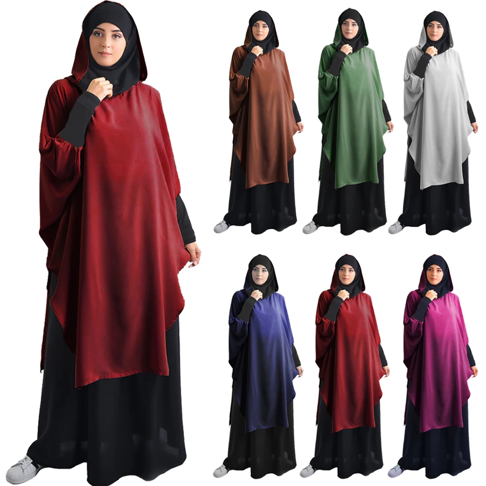 

Women Muslim Hijab Abaya Prayer Dress Thobe Gown Bat Sleeve Middle East Robe Islamic Hooded Jilbab Khimar Kaftan Praying Abayas
