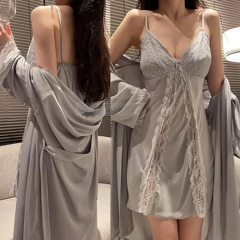 

Халат-кимоно Женский атласный, пикантная Ночная рубашка в стиле пэчворк, свободная ночная рубашка, домашняя одежда, весна-лето