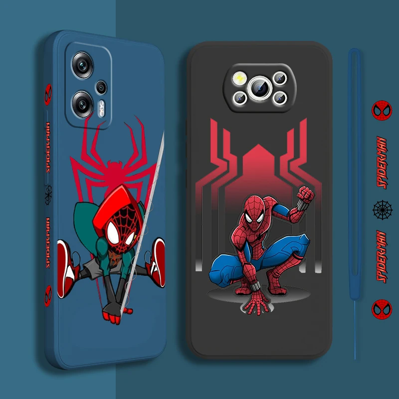 

Spiderman Marvel Hero Phone Case Xiaomi POCO M5 C40 M4 X4 F4 C40 X3 NFC F3 GT M4 M3 M2 Pro C3 X2 Liquid Left Rope Cover Fundas