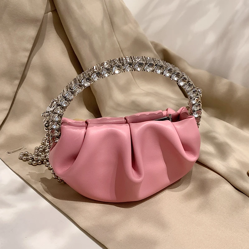 

С круглой ручкой с бриллиантами, мини-сумка через плечо из искусственной кожи 2022, летние тренды, дизайнерские женские сумки и кошельки, милы...