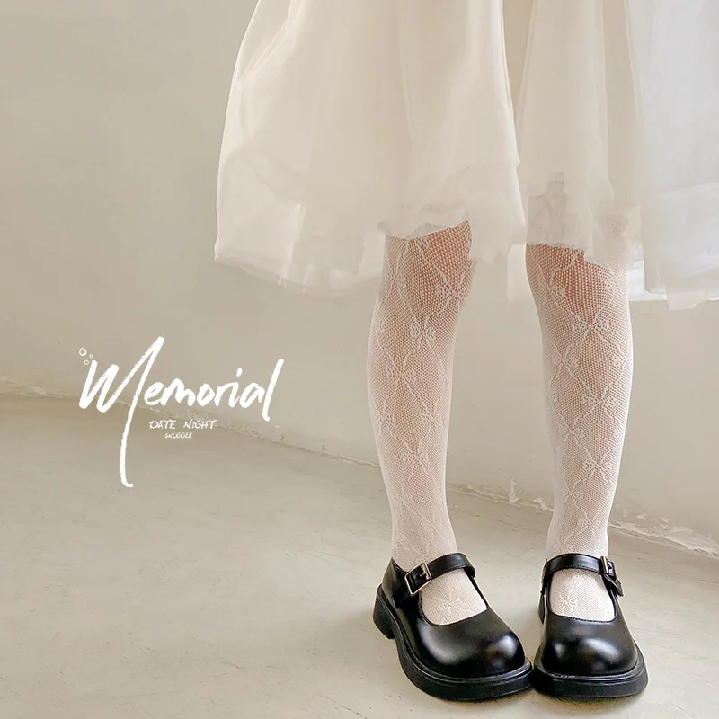 Children's Pantyhose Wholesale Spring Summer Thin Bow Girls Bottoming Socks Fine Knitting Hollow Mesh Pantyhose
