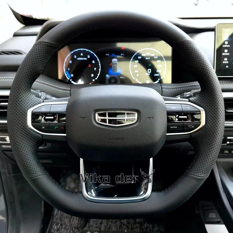 

Для Geely Coolray SX11 2018-2022 Coolray автомобильные аксессуары DIY ручная работа черный натуральная кожа чехол на руль автомобиля