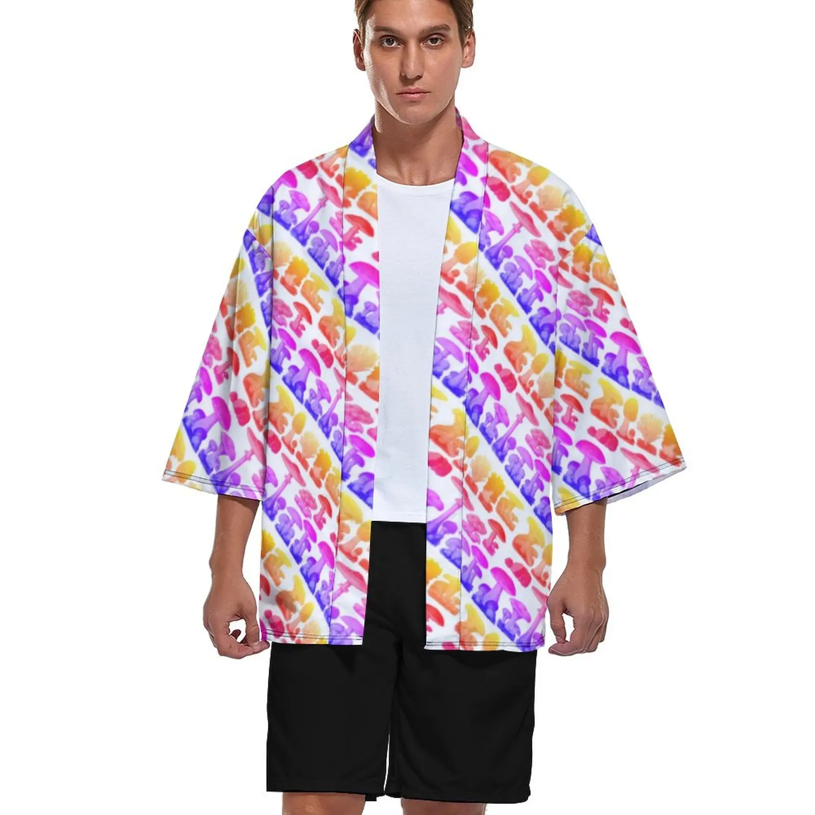 

Волшебное кимоно в виде грибов, кардиган, хипстерская Радужная печать, женская рубашка, индивидуальные рубашки в стиле Харадзюку