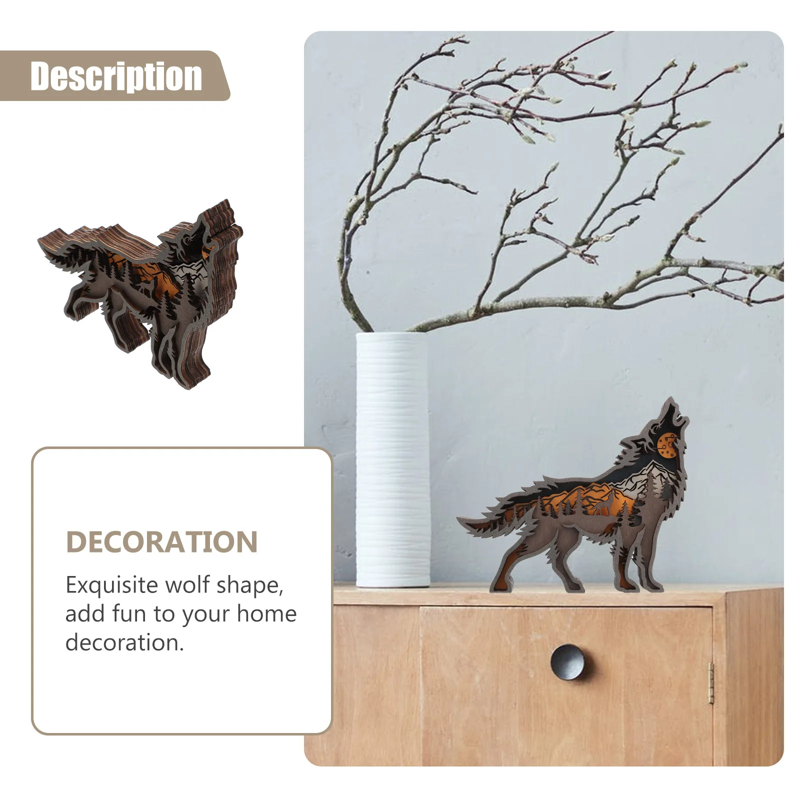 Офисное украшение Статуя волка Деревянный орнамент Украшения Моделирование