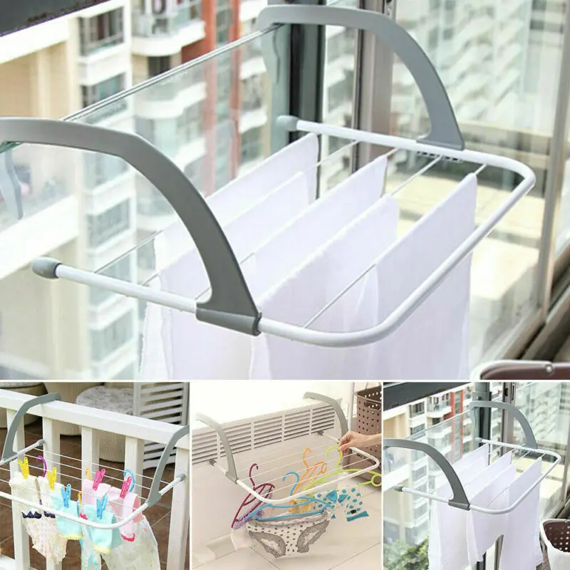 

Home Folding Adjustable Radiator Towel Clothes Drying Rack Pole Airer Dryer Drying Rack 5 Rail Balcony Telescopic Laundry Holder