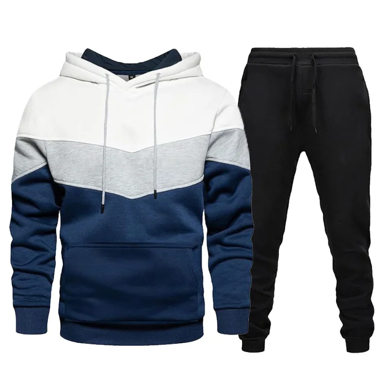 

Men's Color Stitching Hoodie and Pants Suit Sportswear Tracksuits Casual Two Piece Sets Men's Sports Jogging Suit Autumn Winter