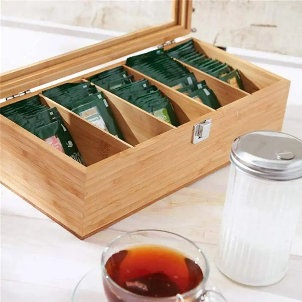 

Чайный деревянный держатель для чайной коробки, крышка в стиле ретро, кофейный Органайзер, пакет E6y9, Кухонное хранение, домашние шкафы с 6 отделениями