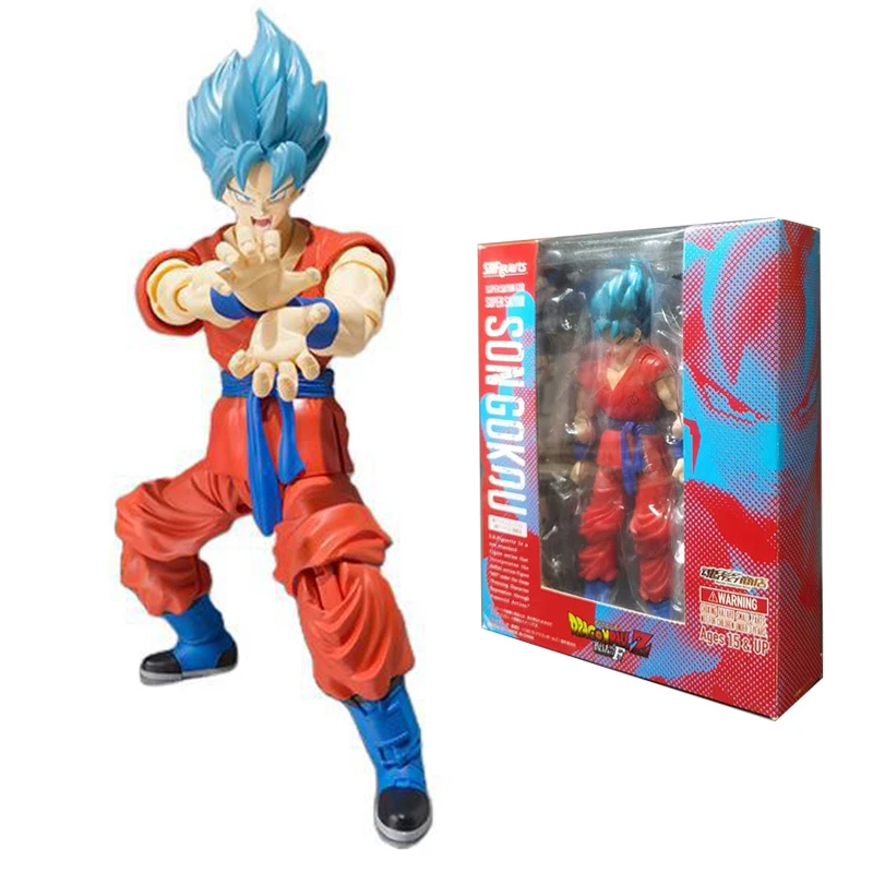 Dragon Ball SHF Blue Hair Kakarotto PVC Action Figure Movable Resurrected Son Goku Saiyan Model Toys 16CM