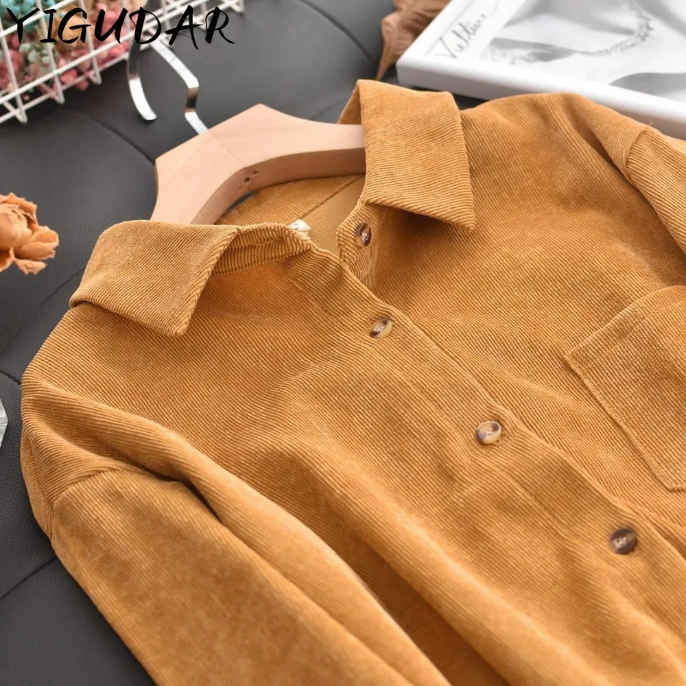 

Corduroy Shirt Women Spring Autumn Trendy Long-sleeved Loose Wild Shirts Korean Solid Color Blouse Casual Fashion Tops Trend